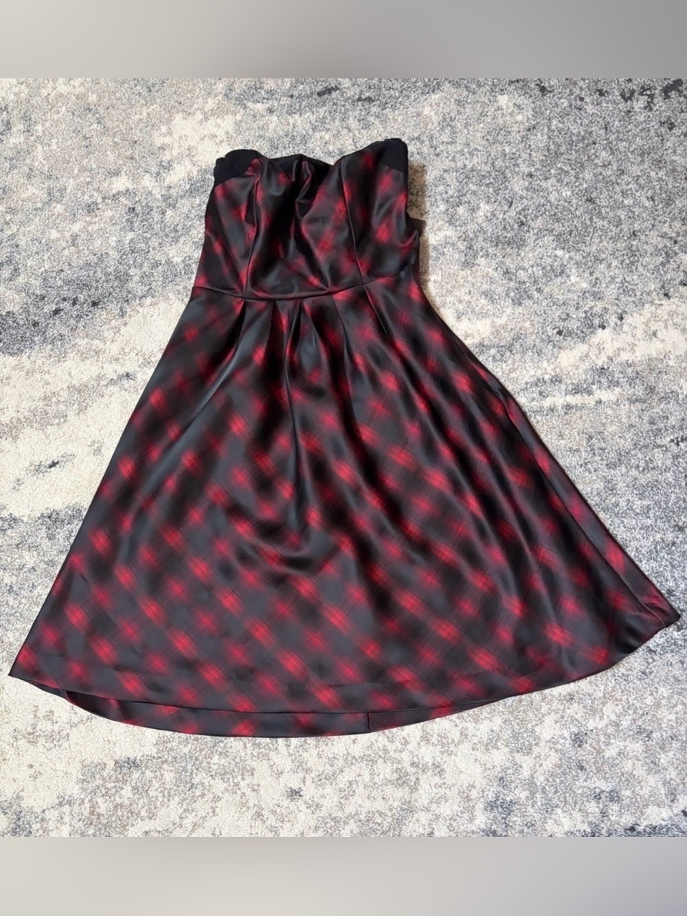 Strapless Black and Red Plaid Fit & Flare Dress